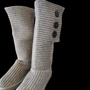 UGG Australia Classic Cardy Knit Sweater Foldover Gray Tall Boots Size 8